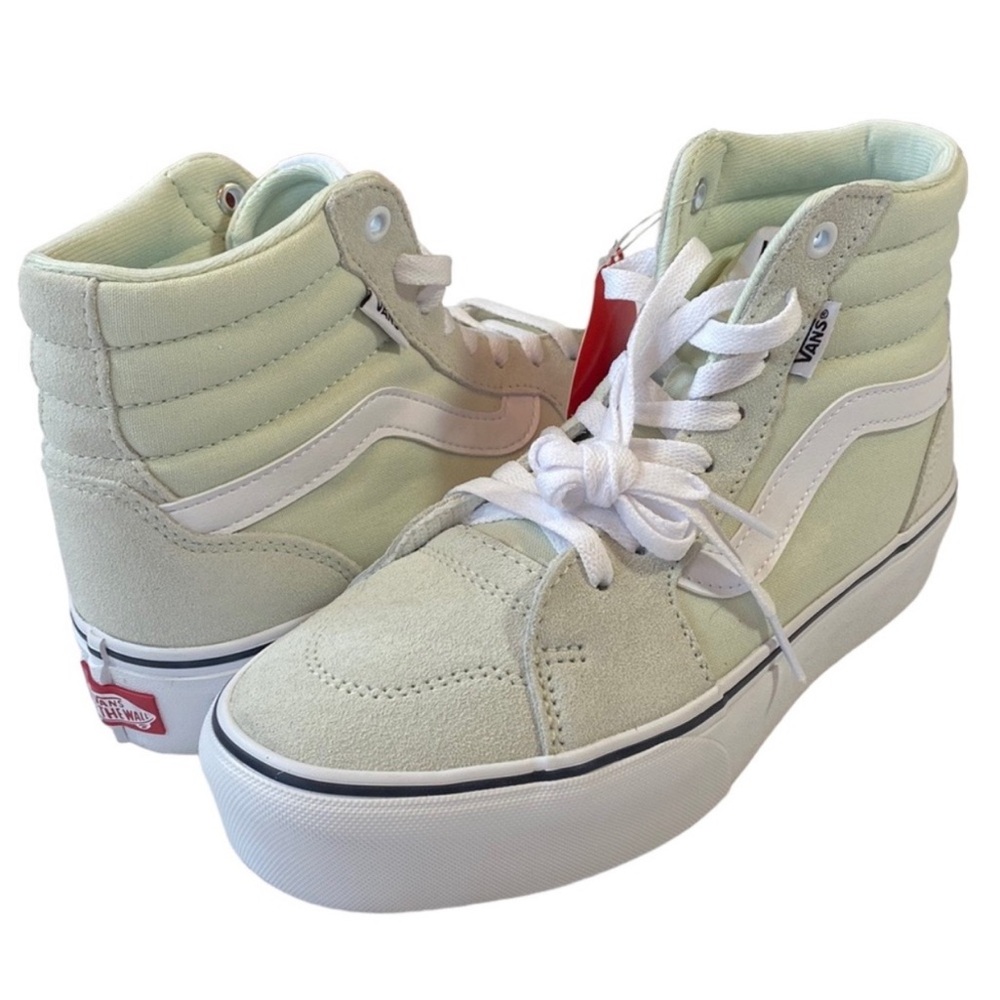 Vans Off the Wall Light Green and White High Tops